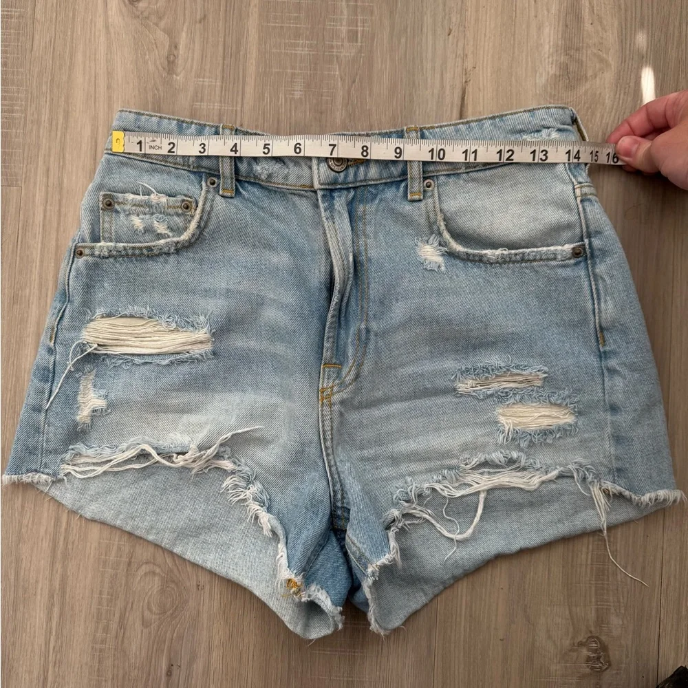 Zara Blue Jean Shorts Distressed High-Waisted - Picture 4 of 4